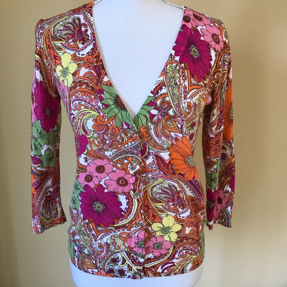 TALBOTS Petites Spring Floral Cardigan EUC Sz P